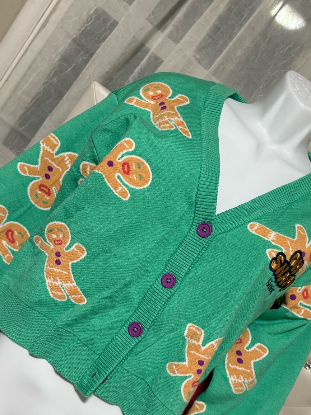 Green Gingerbread Button-Front Cardigan Sweater - Picture 4 of 6